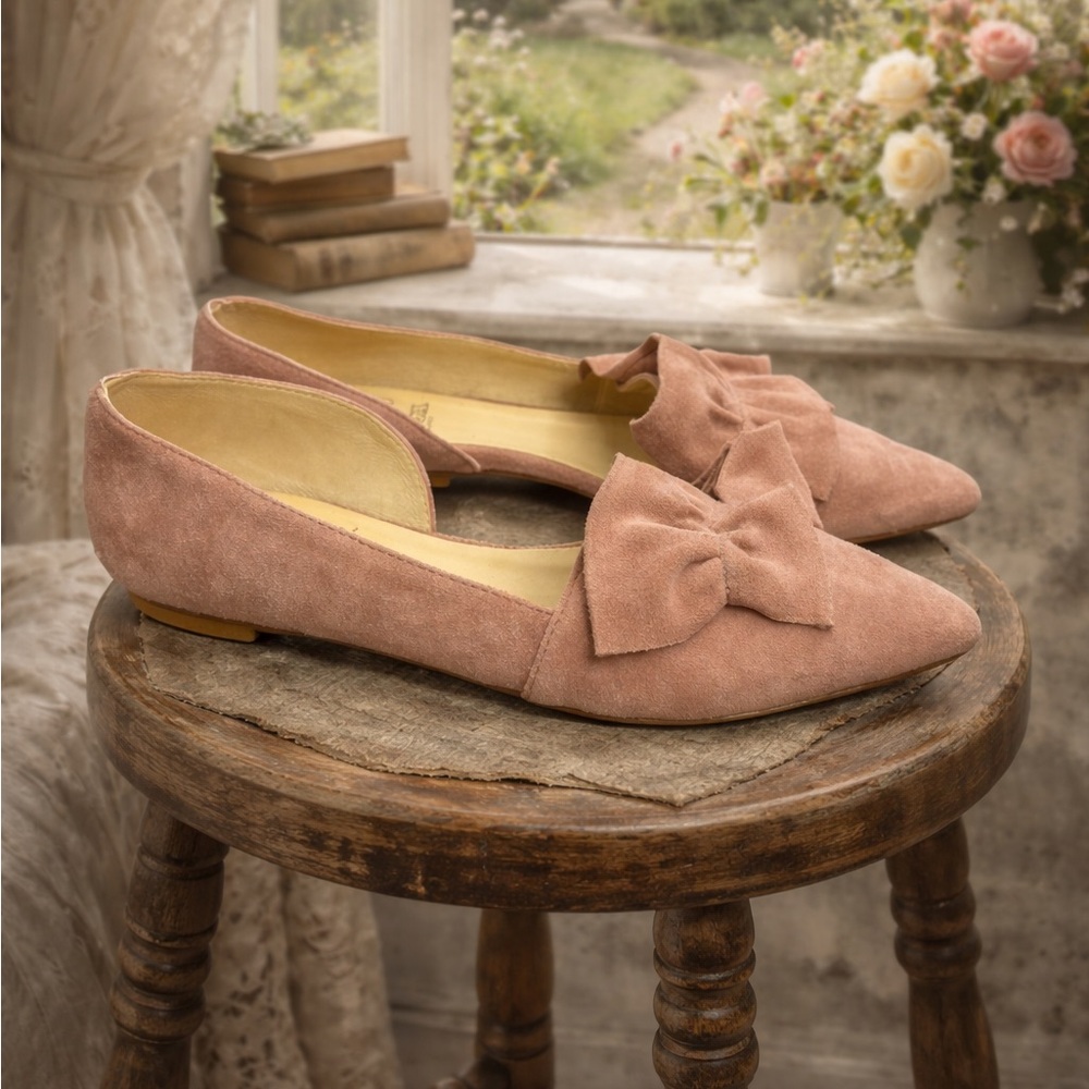 GUJA Milano Pink Suede Cut Out Ruffle Flats
